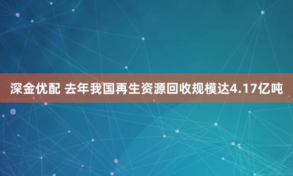 深金优配 去年我国再生资源回收规模达4.17亿吨